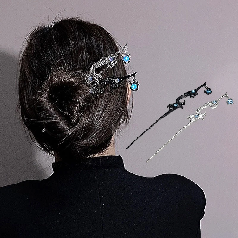 

Винтажные шпильки для волос с лунным камнем для женщин, ретро китайская шпилька для волос с кисточками, шпилька для волос, шпильки для волос, палочки для еды, аксессуары для волос