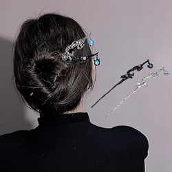 Vintage Moonstone Hair Sticks for Women Retro Chinese Tasssel Hairpin Disk Hairsticks Hair Chopsticks Hair Accessories