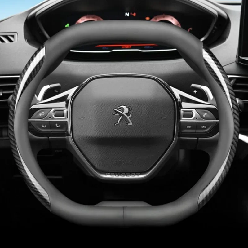 37-38cm Two-tone Stitching Aftermarket Dual-D Steering Wheel Cover for Peugeot 3008 5008 58 / 508 SW 408 / 408X Landtrek