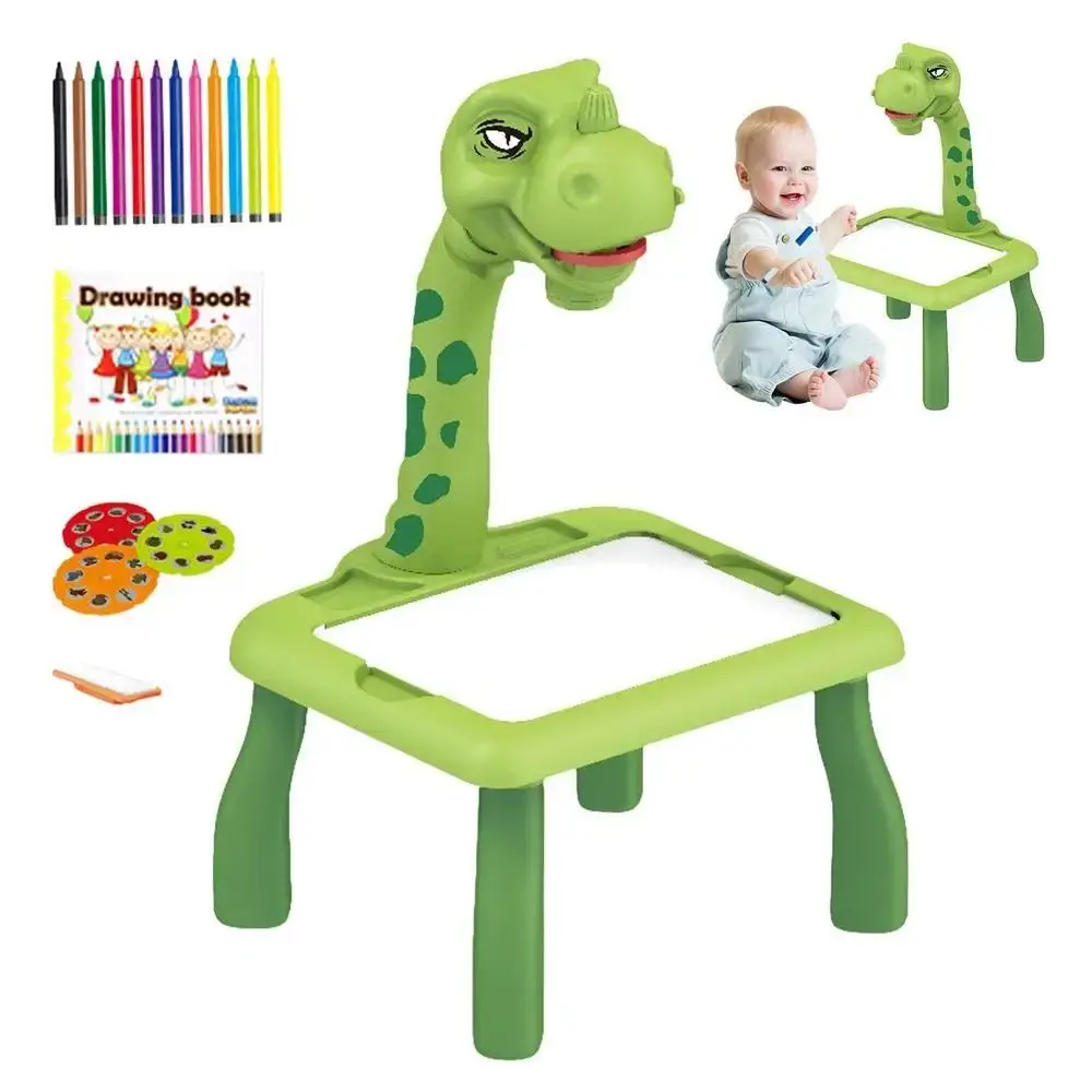 Dinosaur Led Projector Drawing Table Multifunctional Painting Set LED Projector Painting Board Green/Brown Painting Desk