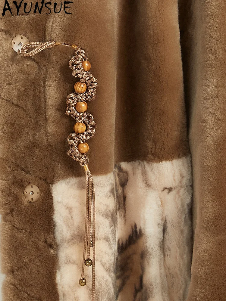 Ayunsue casaco de pele de carneiro natural feminino roupas de inverno meados de comprimento jaqueta de couro genuíno mulher novo em casacos 2025 tinta impressa