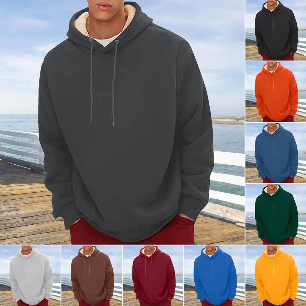 Hooded Sweatshirt Lambswool Hoodie Cozy Velvet Lined Men's Winter Hoodie with Drawstring Thermal Mid Length for Couples for Wear