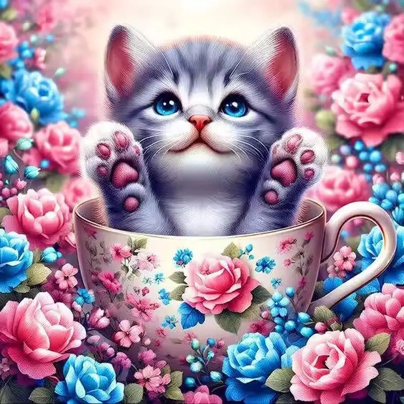 

CHENISTORYDiamond Painting Teacup Cat 5D DIY Diamond Embroidery Mosaic Flowers Sale New Arrival Home Decoration