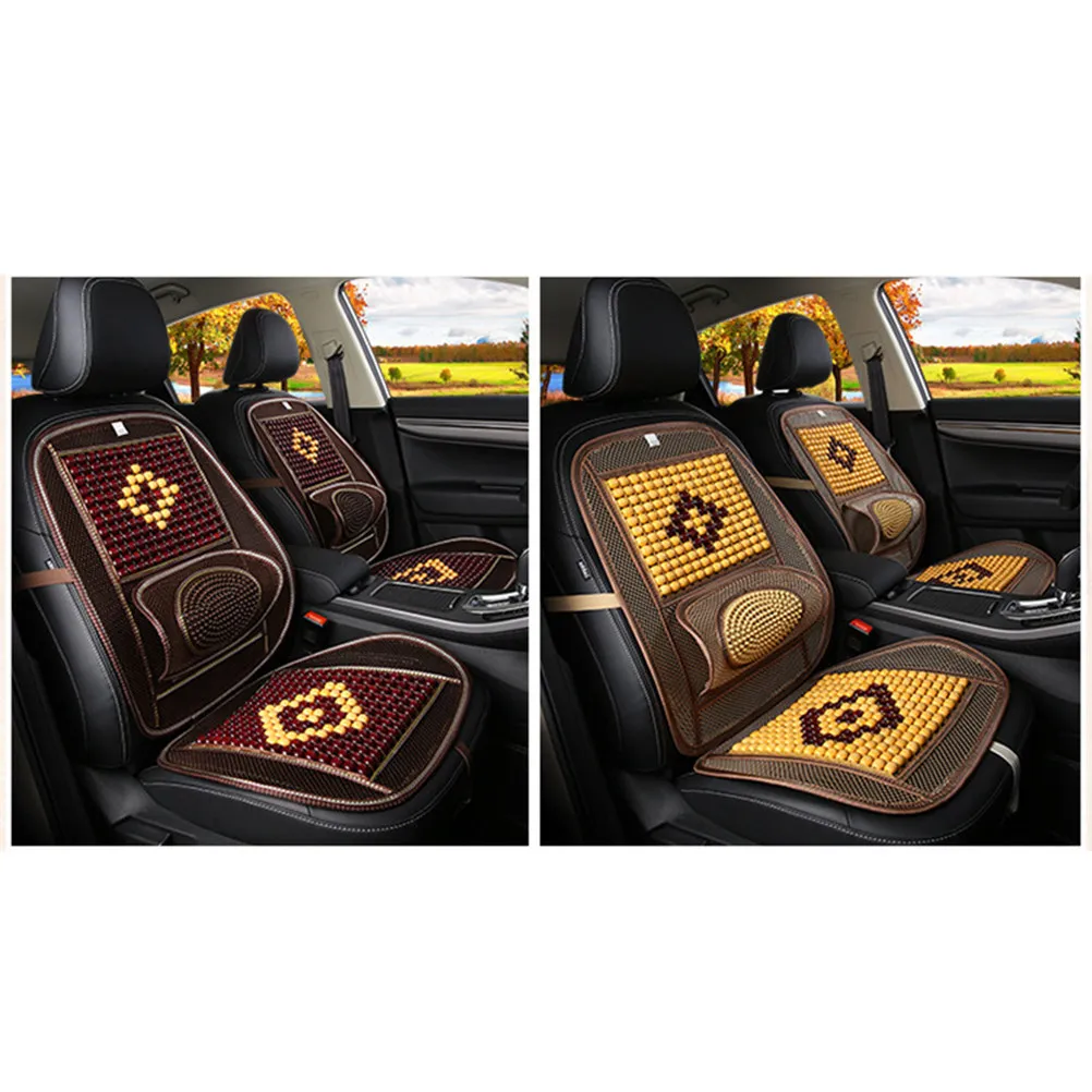 Summer Car Seat Cushion Cool Ice Silk Massage Pad with Strong Wooden Beads Wear Resistant Scratch Resistant 3D Edging Design
