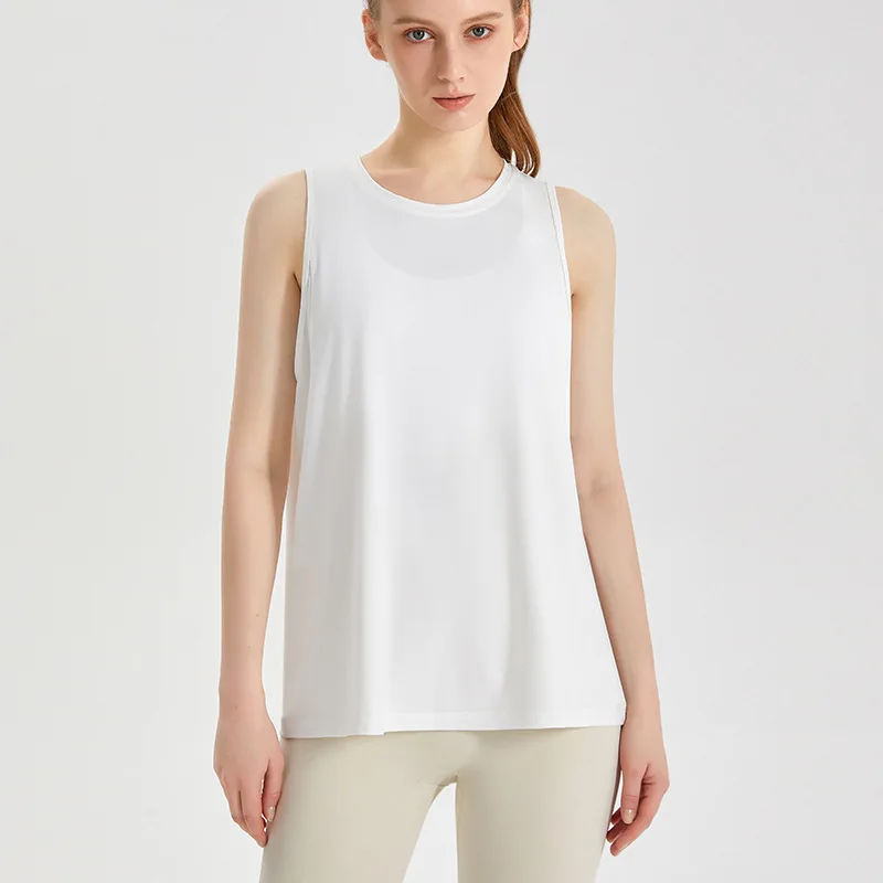 Damen-Sommer-Sport-Tanktop, schnell trocknend, atmungsaktiv, lockere Passform, Yoga-Weste mit kühlendem Stoff, Eisseide, Sport-Top für Yoga, Fitnessstudio