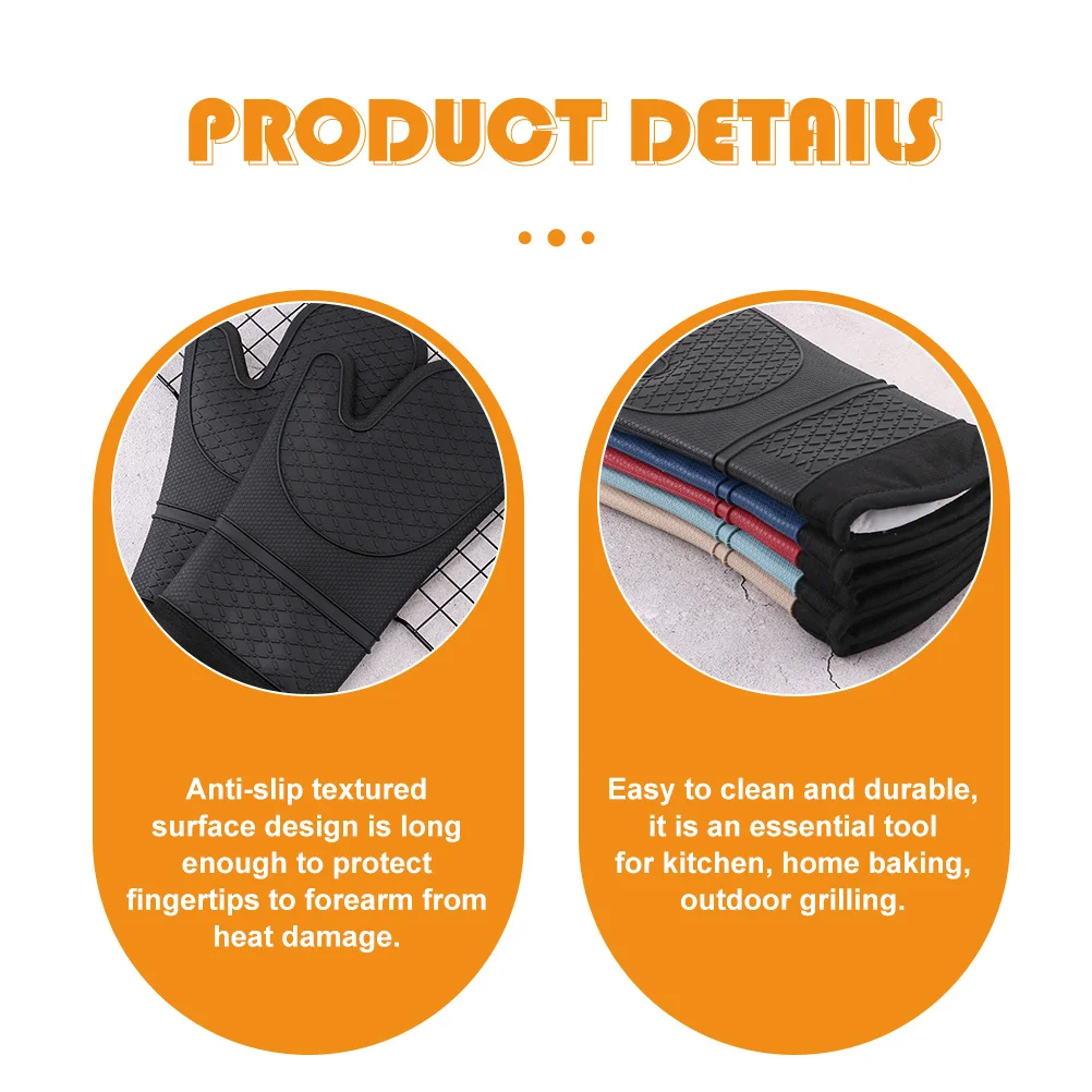 

Силиконовые кухонные прихватки, термостойкие длинные нескользящие перчатки с мягкой внутренней стеганой подкладкой для выпечки, гриля, кипячения пара