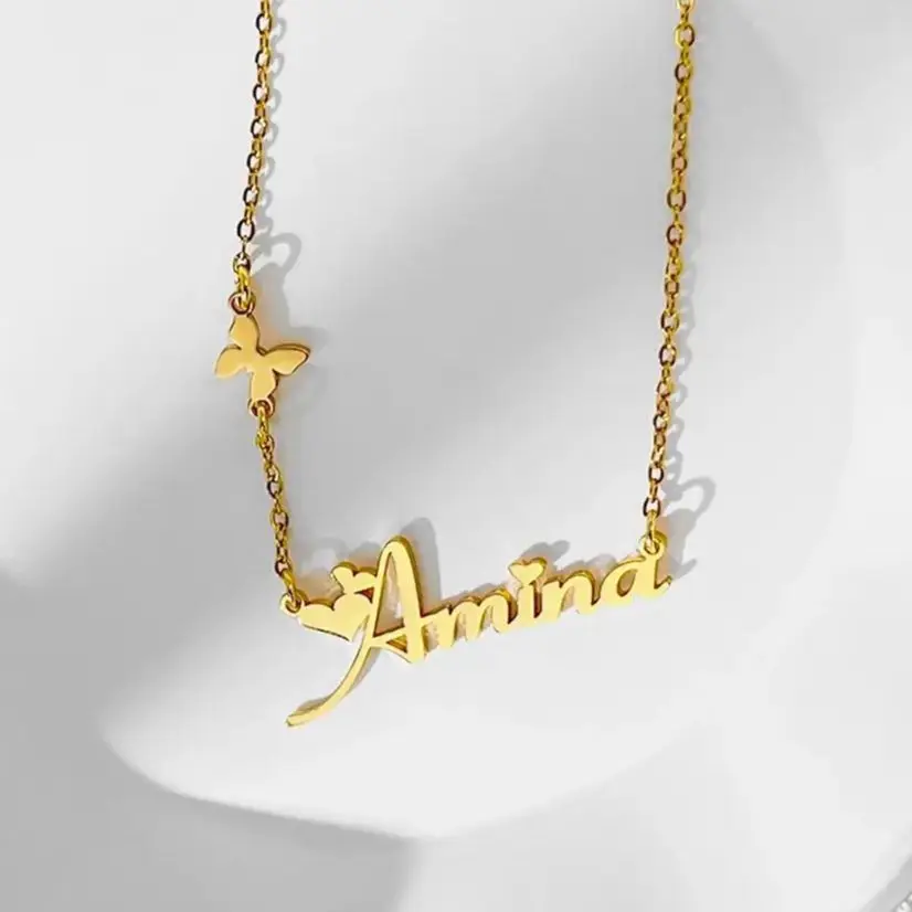 GUILING Personalized Butterfly Pendant Customized Name Necklac for Women Choker Chains Stainless Steel Jewelry Gift for Girl