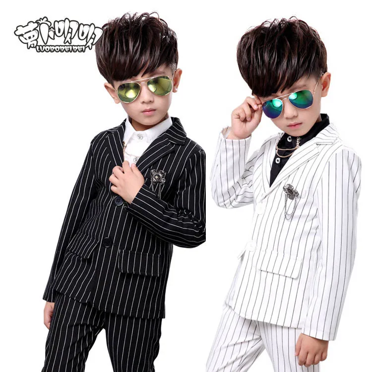 Low-price clearance sale Boys Spring White 2Pieces Jacket Pants Cos Uniform Kids Stage Host Wedding Dress Children Birthday Set
