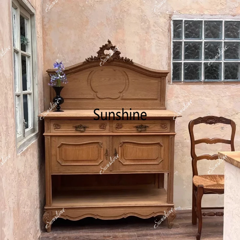 

French retro solid wood dining edge, entrance cabinet, storage, kitchen storage