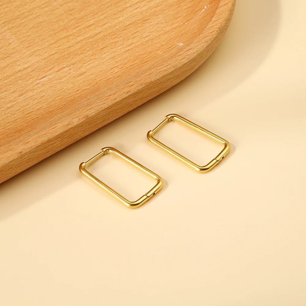 LUXUSTEEL Simple Rectangle U-Shaped Hoop Earrings For Women Men Golden Plated Stainless Steel Chunky Huggie Cartilage Earrings