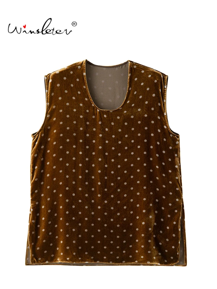 Winsleter-Silk Velvet Elegant Vest, U Neck Dot, Women Hepburn Style Retro Commute Loose Outerwear Vest, 2026 Autumn New T68932CC