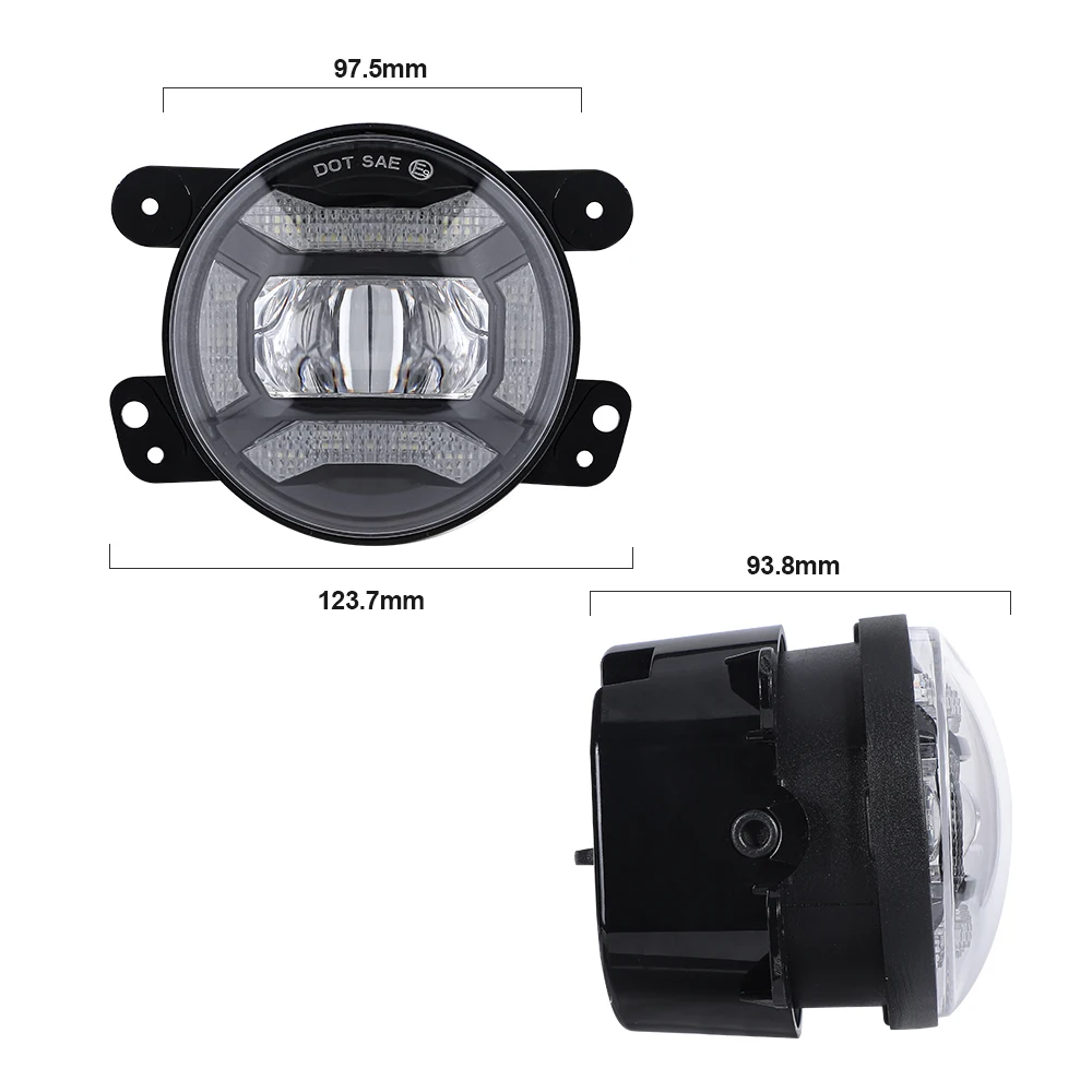 30W 4 Inch LED Fog Lights for Jeep Wrangler JK JKU LJ TJ Dodge Chrysler Journey Magnum with White DRL Turn Signal Passing Lamp