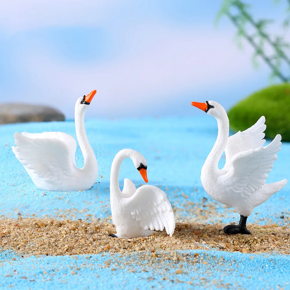 

4pcs Mini Bonsai Garden Landscaping Decor Desktop Swan Ornament Micro Swan Decors Miniature Wildlife Craft Adornment Party