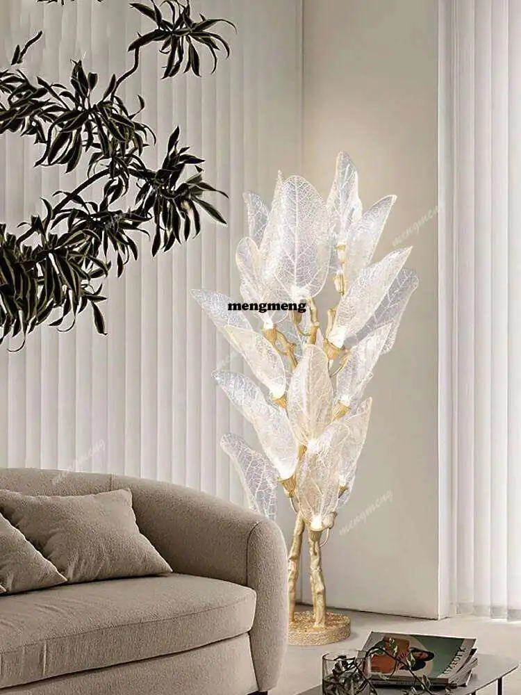 Light luxury transparent leaf shape floor lamp living room villa decoration lamp modern simple art decoration lamp