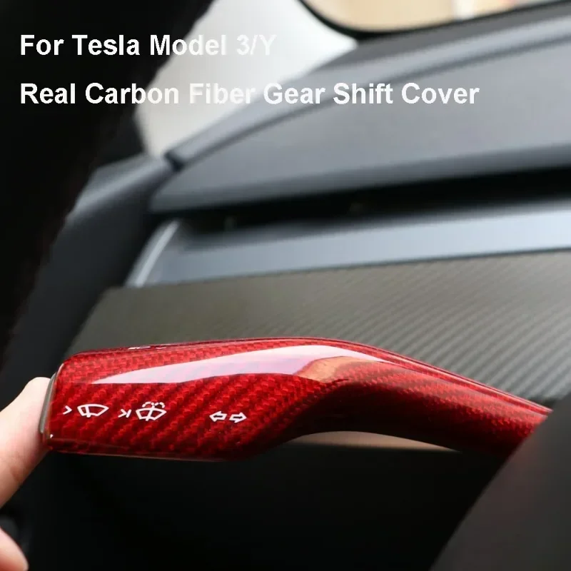 2pcs Column Shift Protection Cover Glossy Carbon Fiber Red Color Gear Shift Paddle Cover For Tesla Model 3 Y 2023-2017 Accessory