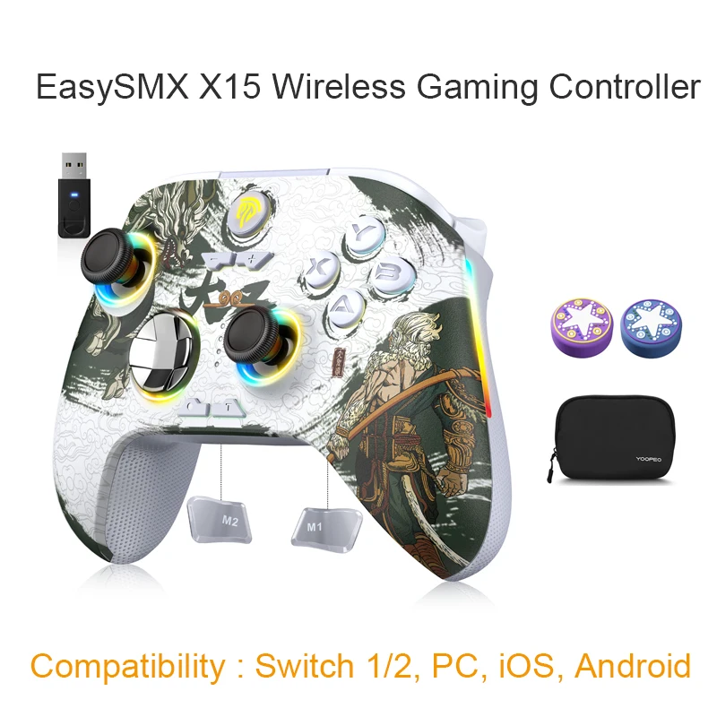 EasySMX X15 Hall Effect Gamecontroller, Bluetooth & 2.4G Gamepad voor PC NS Android iOS Steam TV, RGB-verlichting