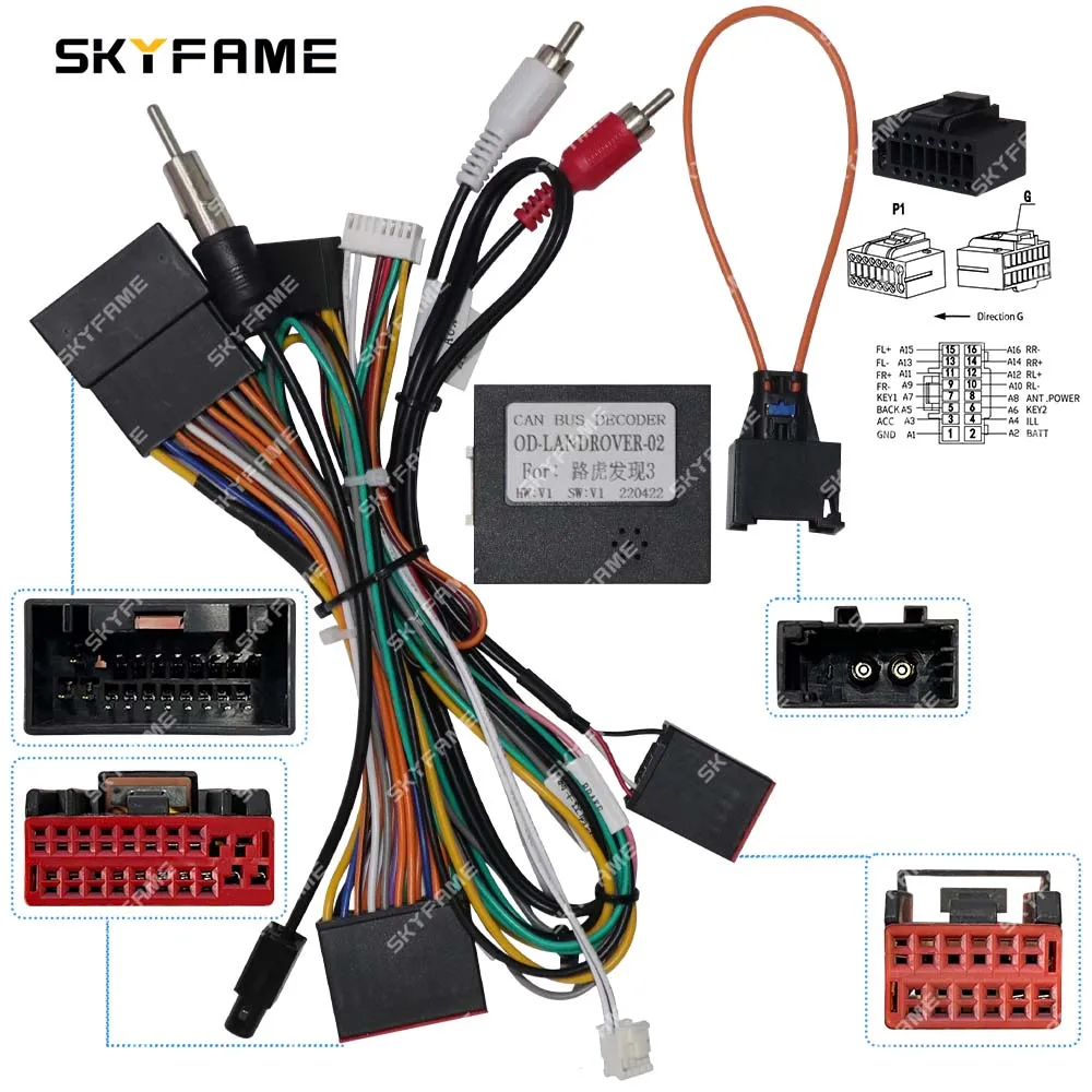 SKYFAME For Land Rover Discovery 3 OD-LANDROVER-02 Car 16pin Wiring Harness Adapter Canbus Box Decoder Android Radio Power Cable