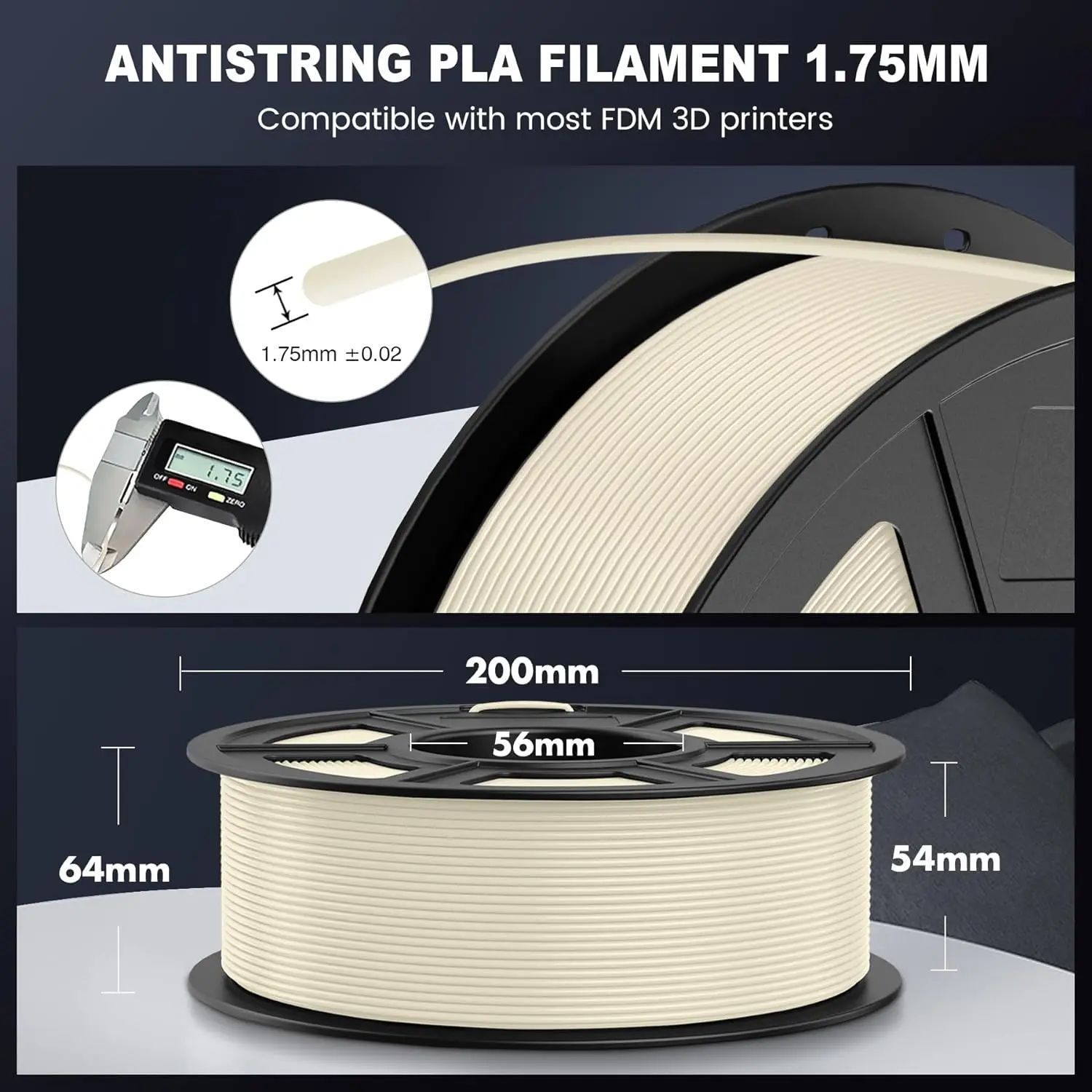 SUNLU-filamento PLA anticuerda para impresora 3D FDM, bobina enrollada, tolerancias APLA de 1,75mm, ± 0,02mm, 1kg