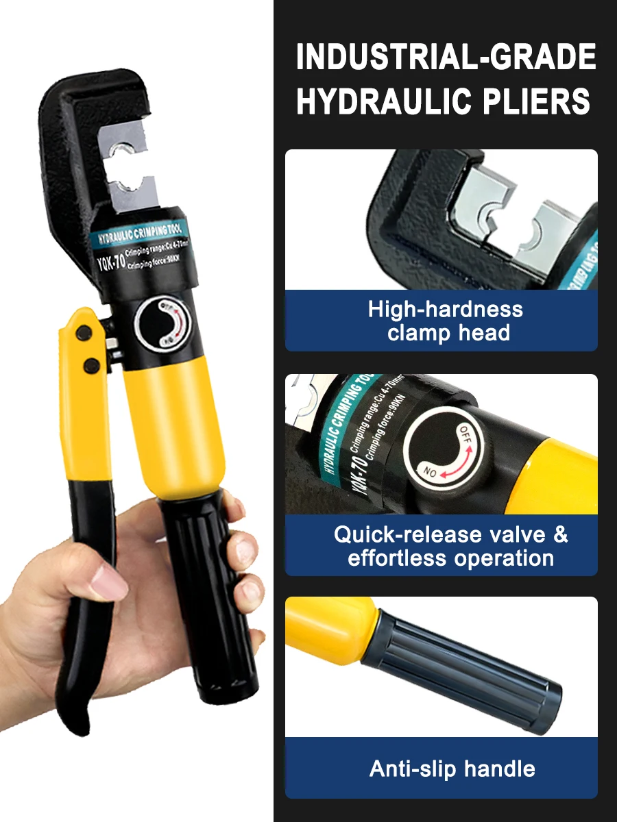 PXPX Hydraulic Crimping Tool YQK-70 Cable Lug Crimper Plier 4-70m² Compression Tool Pressure 5-6T Pressure