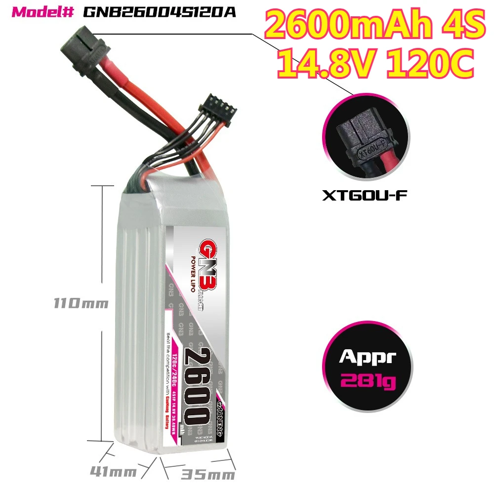 4S 14.8V/5S 18.5V 2600mAh 120C Lipo Battery for RC Car Boat Helicopter FPV Drone with XT60 Plug