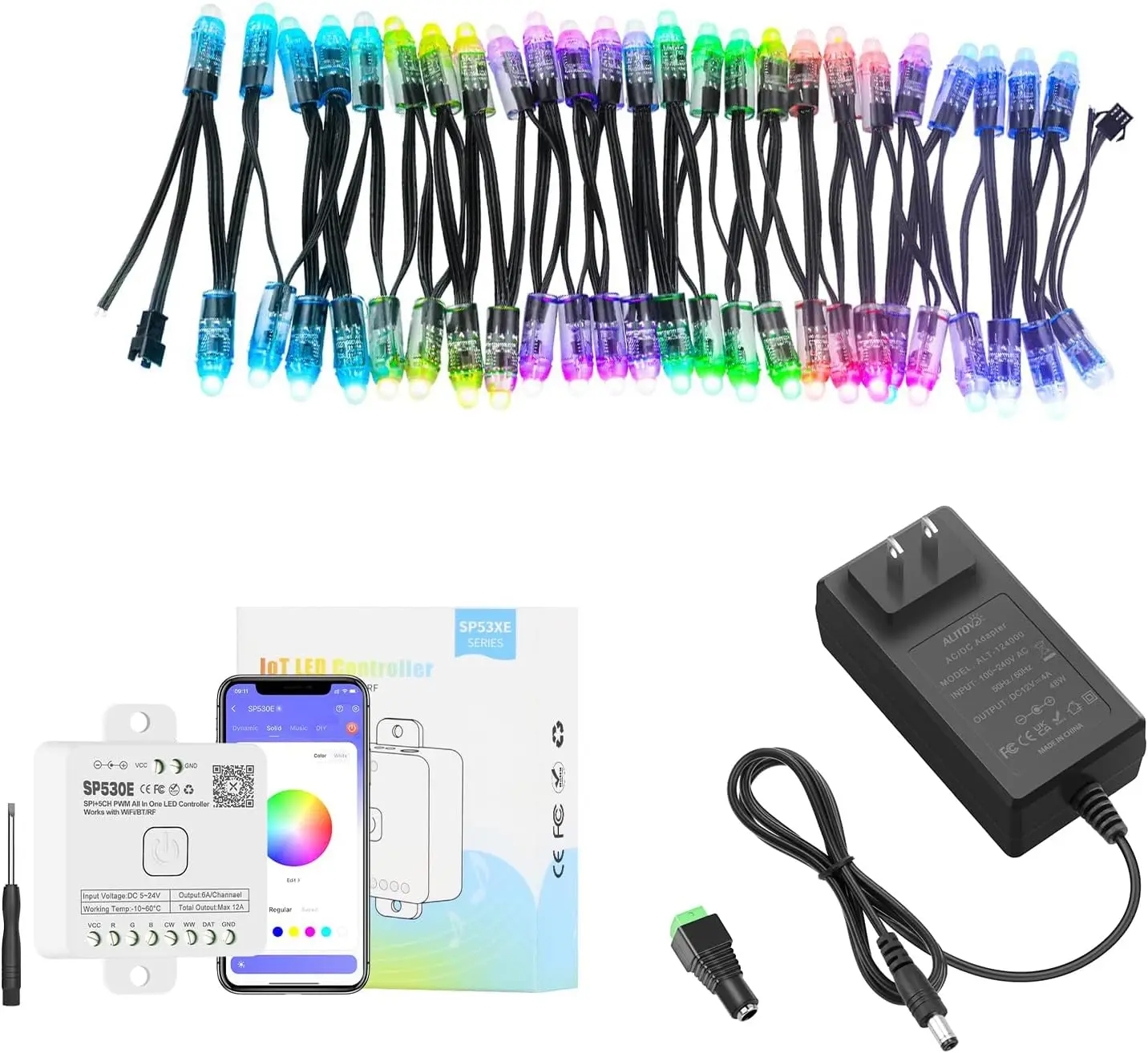 WS2811 Pixel Lights, 16.4 Foot, Complete Set with Controller and Power Supply