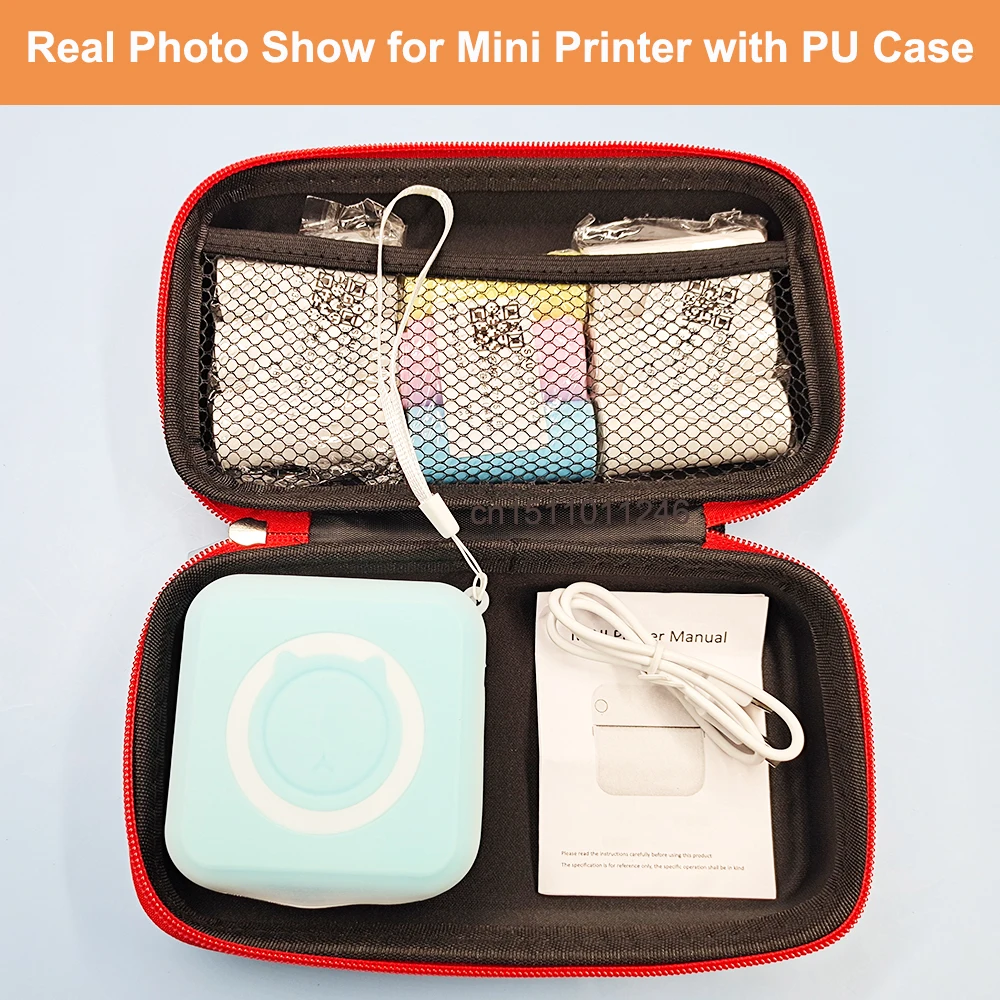 Pocket Thermal Mini Printer Bluetooth 203dpi Photo Label Memo List No Ink Printing Wireless Portable Printer with PU Travel Case