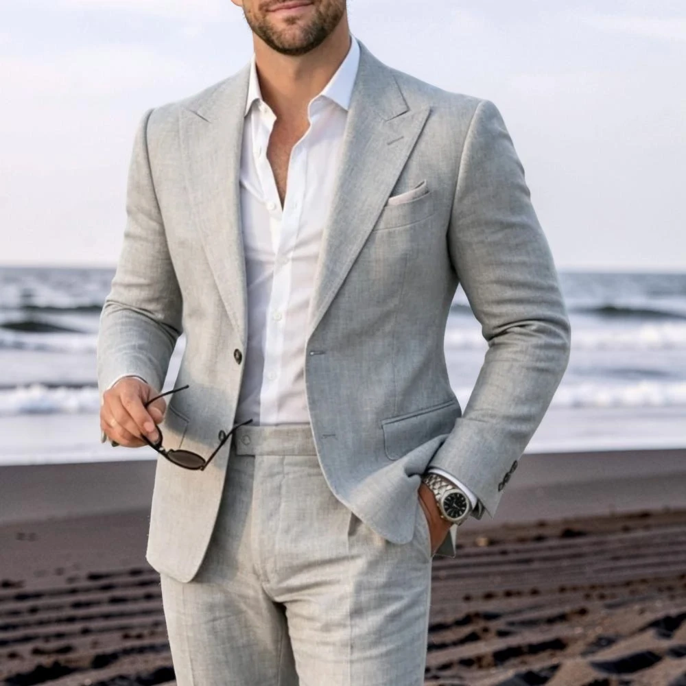 

Linen Summer Suit Separates for Men 2 Pieces Wedding Groom Tuxedo Custom Blazer with Pants for Beach Destination Party 2026