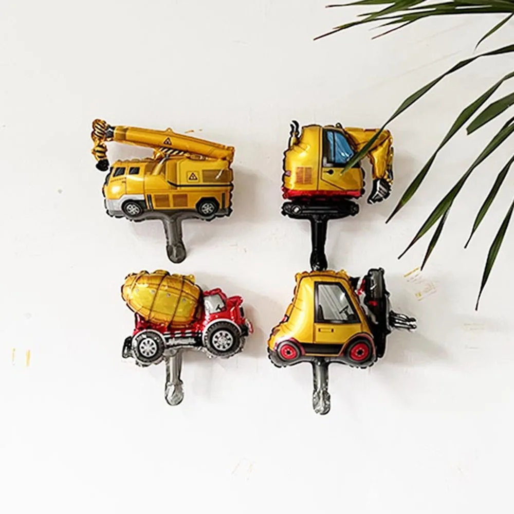 10pcs Mini Construction Vehicle Foil Balloons Boy Construction Birthday Party Favors Small Size Excavator Truck Balloons