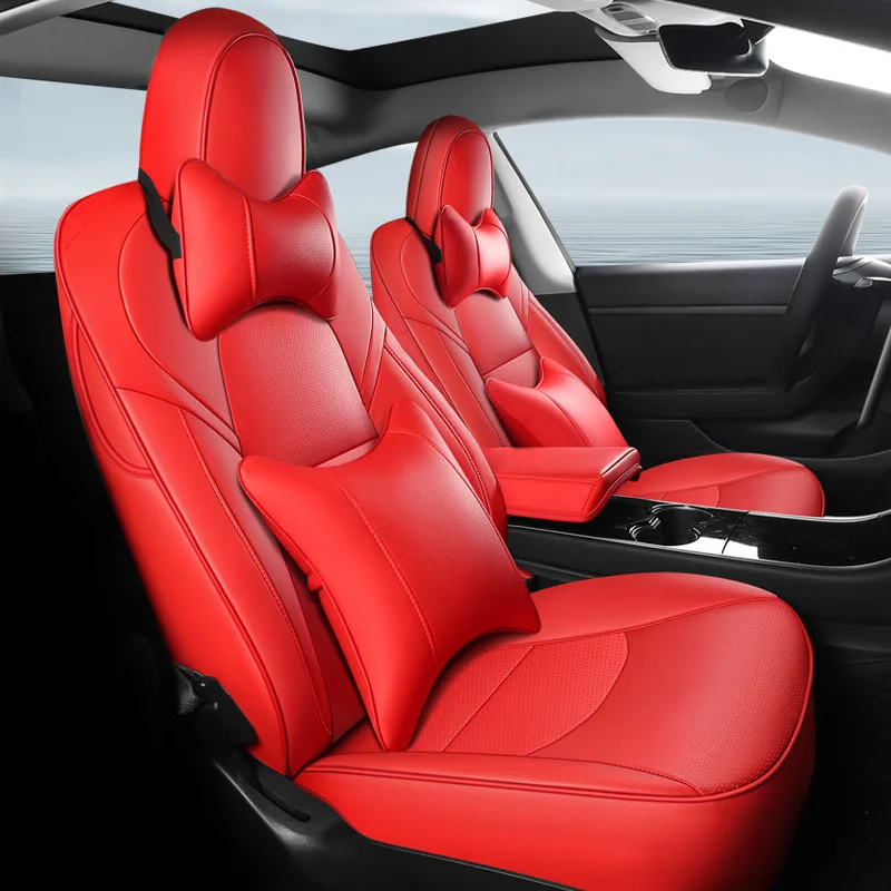 2024 Interior automotive accessories new design luxury 4pcs red leather car seat cover full set for tesla model 3