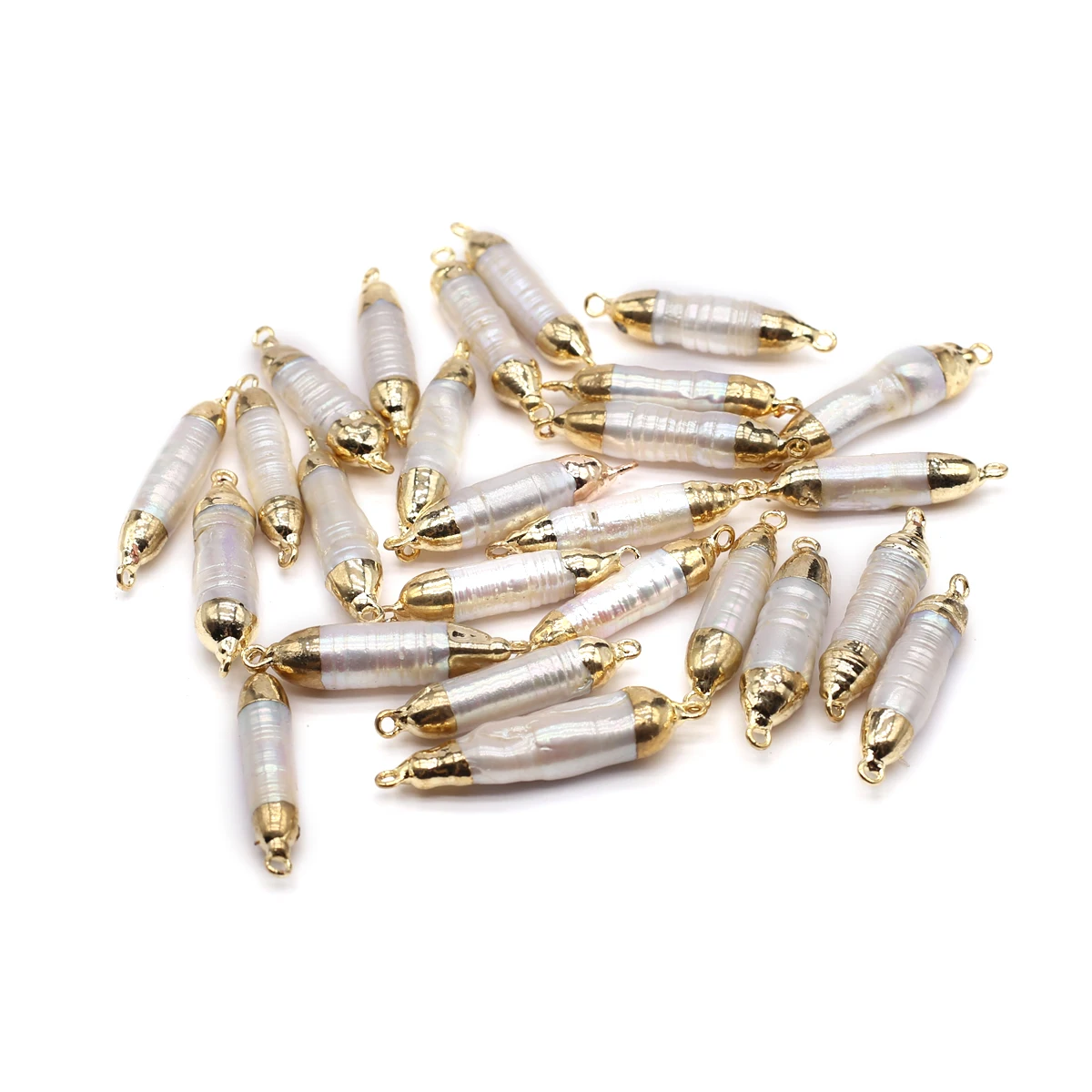 1PCS Natural Freshwater Baroque Pearl Long Strip Double Hole Pendant Connector Jewelry Making DIY Necklace Bracelet Accessories