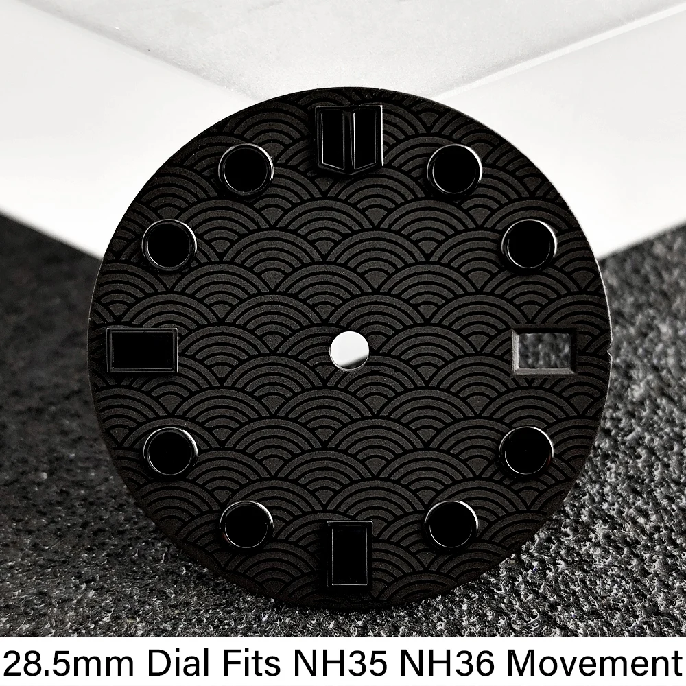 28.5mm Single Calendar Dial Fish Scale Pattern Luminous Watch Dial Fits NH35/NH36 Movement Watch Replacement Parts NH35 Dial