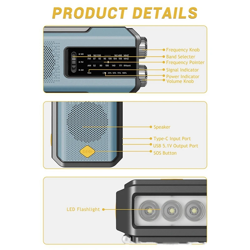 Emergency Hand Crank Radio, AM/FM/NOAA Portable Weather Radio With Phone Charger For Indoor And Outdoor Camping