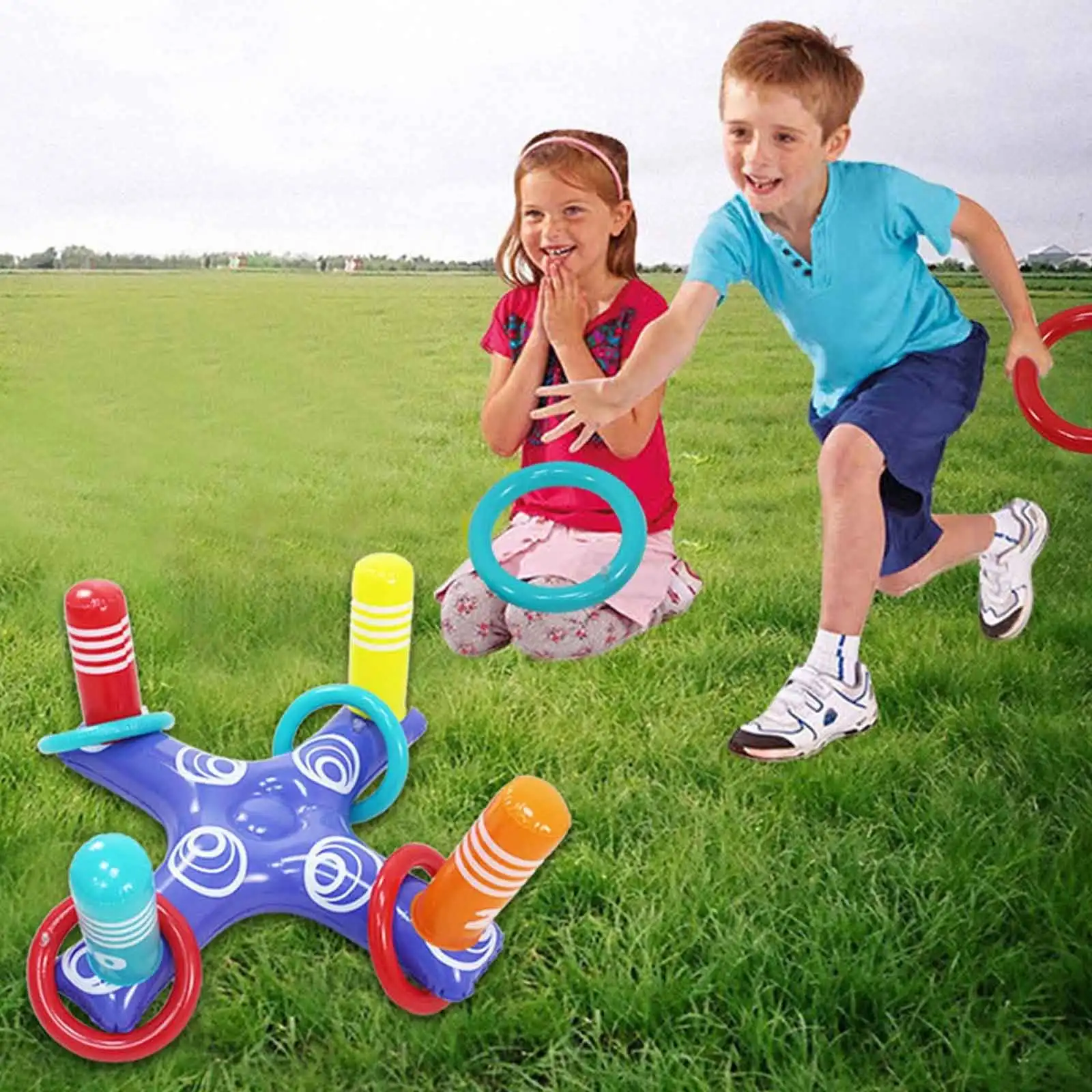 Inflatable Ring Toss Game Toys Kit with 4pcs Floating Rings for Water Beach Outdoor Fun Play Game Swimming Pool Party Favors