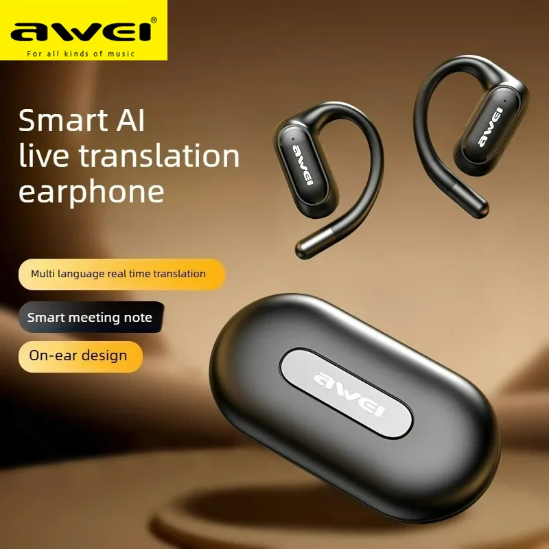 AWEI T93 Translation Earbuds Real Time Bluetooth 5.3 OWS 2026 Wireless Stereo Earhook Earphones for Calls Sports Travel IPX6