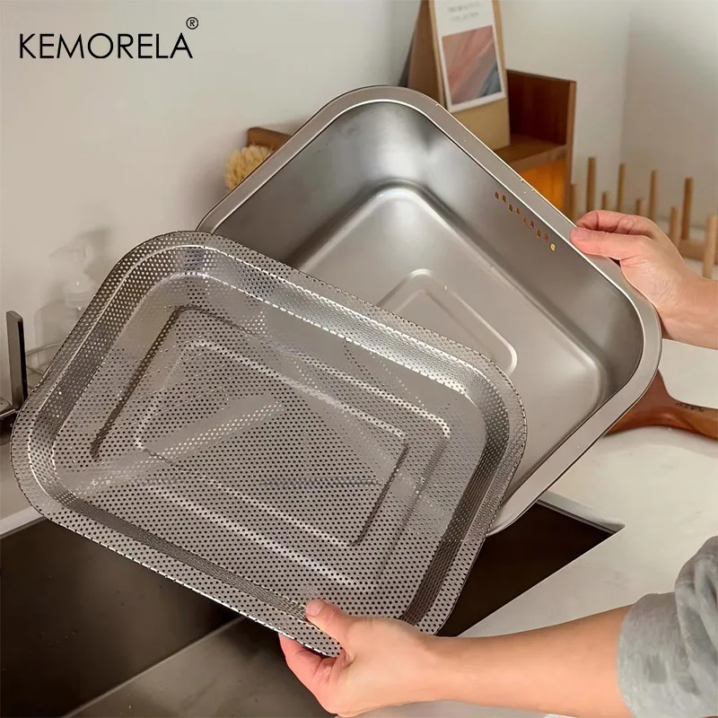 Stainless Steel Washing Bowl 10L - Portable Large Dishpan with Filter Screen Multipurpose Kitchen Sink Basin for Vegetable Fruit view 5