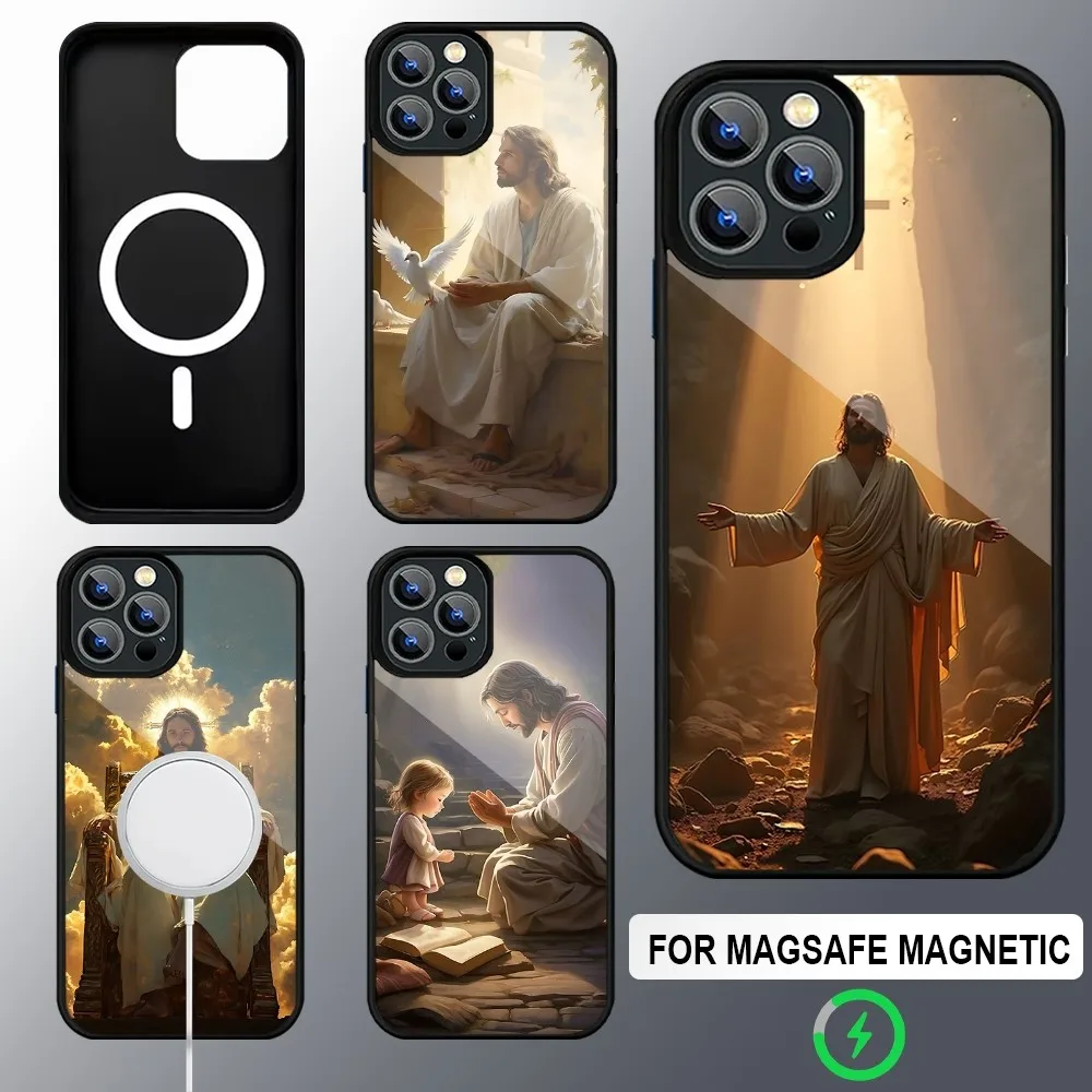 God Jesus Pray Phone Case Magsafe Wireless Charging Cases For IPhone 16 15 13 12 11 14 Pro Max Mini 8 Plus XS X XR