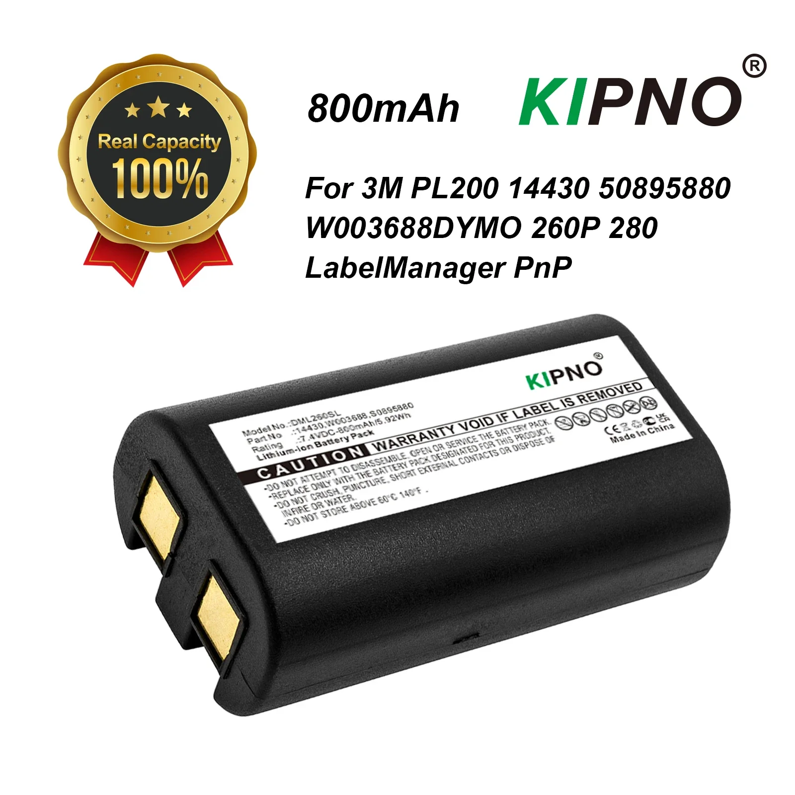 

KIPNO 800mAh Battery Compatible with 3M PL200 14430 S0895880 W003688 DYMO LabelManager 260P 280 260 PnP - Printer Battery