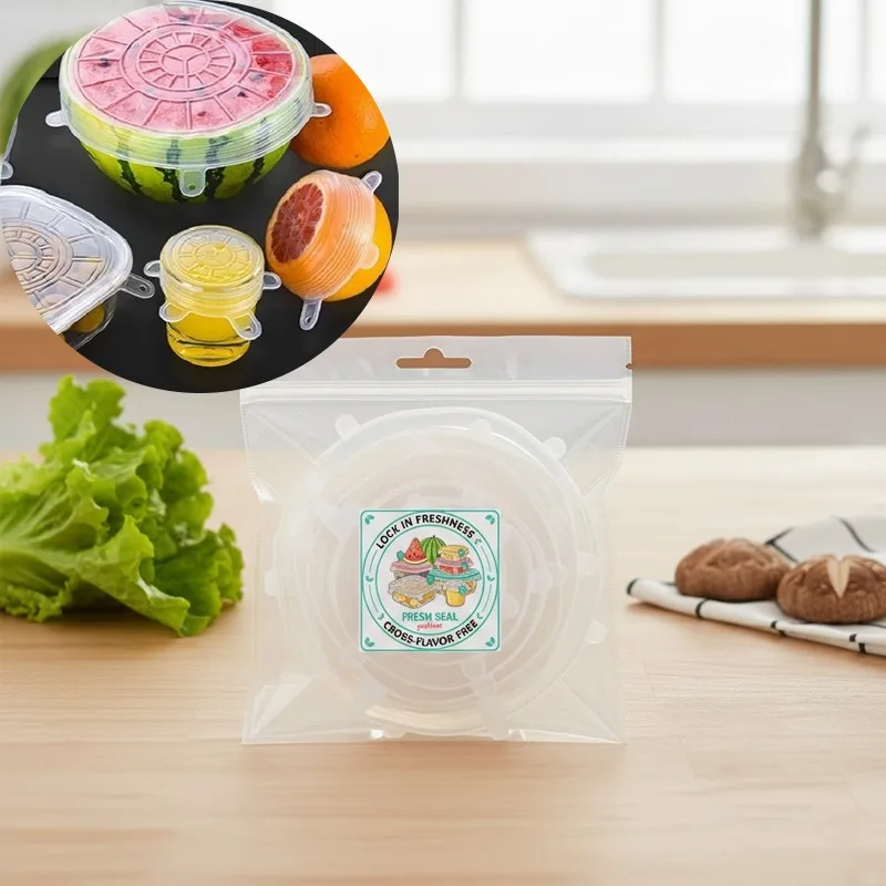 6pcs/set Smiling Face Multifunctional Fruit and Vegetable Fresh-Keeping Cover Reusable Silicone Stretch Lids for Food Bowls
