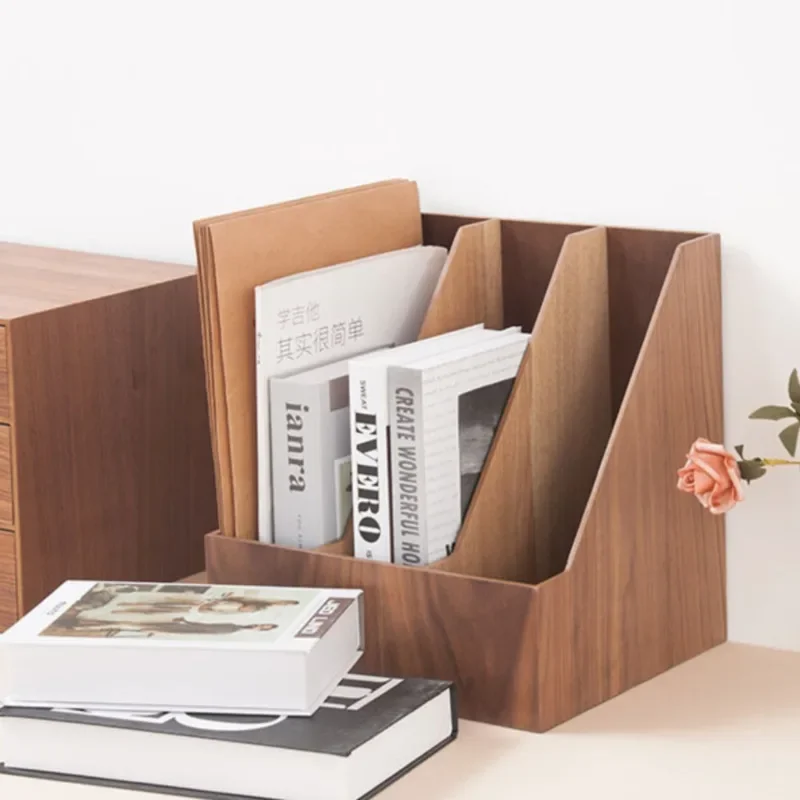 

Creative Wooden File Rack Desk Face A4 Book Storage Box Grid Sundries Information Sorting Cabinet Office Organizer