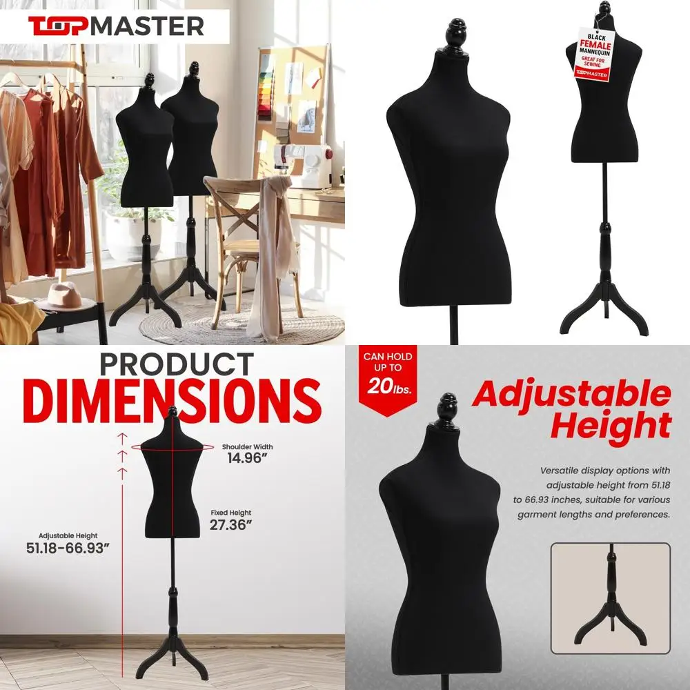 

Adjustable Height Mannequin, Durable Fabric and Canvas Construction, Wooden Base, Compact Shoulder Width, Lightweight, Ideal for