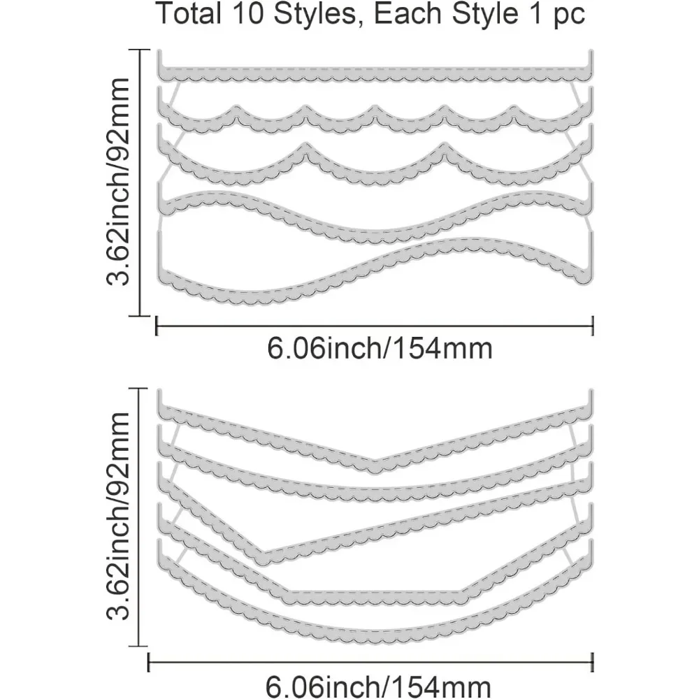 10Pcs Stitched Borders Cutting Dies Metal Scalloped Lace Border Die Cuts Embossing Stencils Template for Paper Card Making Decor