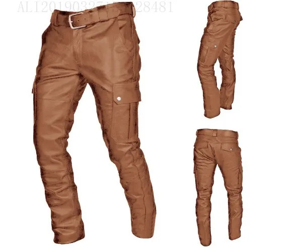 2026 Herren PU-Lederhose Slim Fit Casual Biker-Hose mit Gürtel Mehrere Taschen Streetwear-Hose Herbst Winter Übergröße XS-5XL – Detail 3
