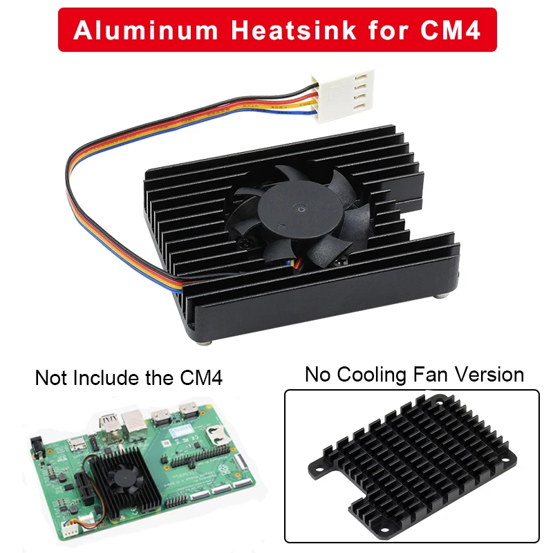 Raspberry Pi CM4 Aluminum Heatsink 12V Adjustable Speed Cooling Fan Antenna Notched Heat Sink for Raspberry Pi Compute Module 4