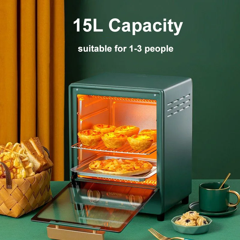 SUPOR เตาอบไฟฟ้าครัวเรือนเบเกอรี่เตาอบขนาดเล็กมัลติฟังก์ชั่อัตโนมัติเค้ก15L ขนาดใหญ่ความจุแบบพกพา Appliance220V