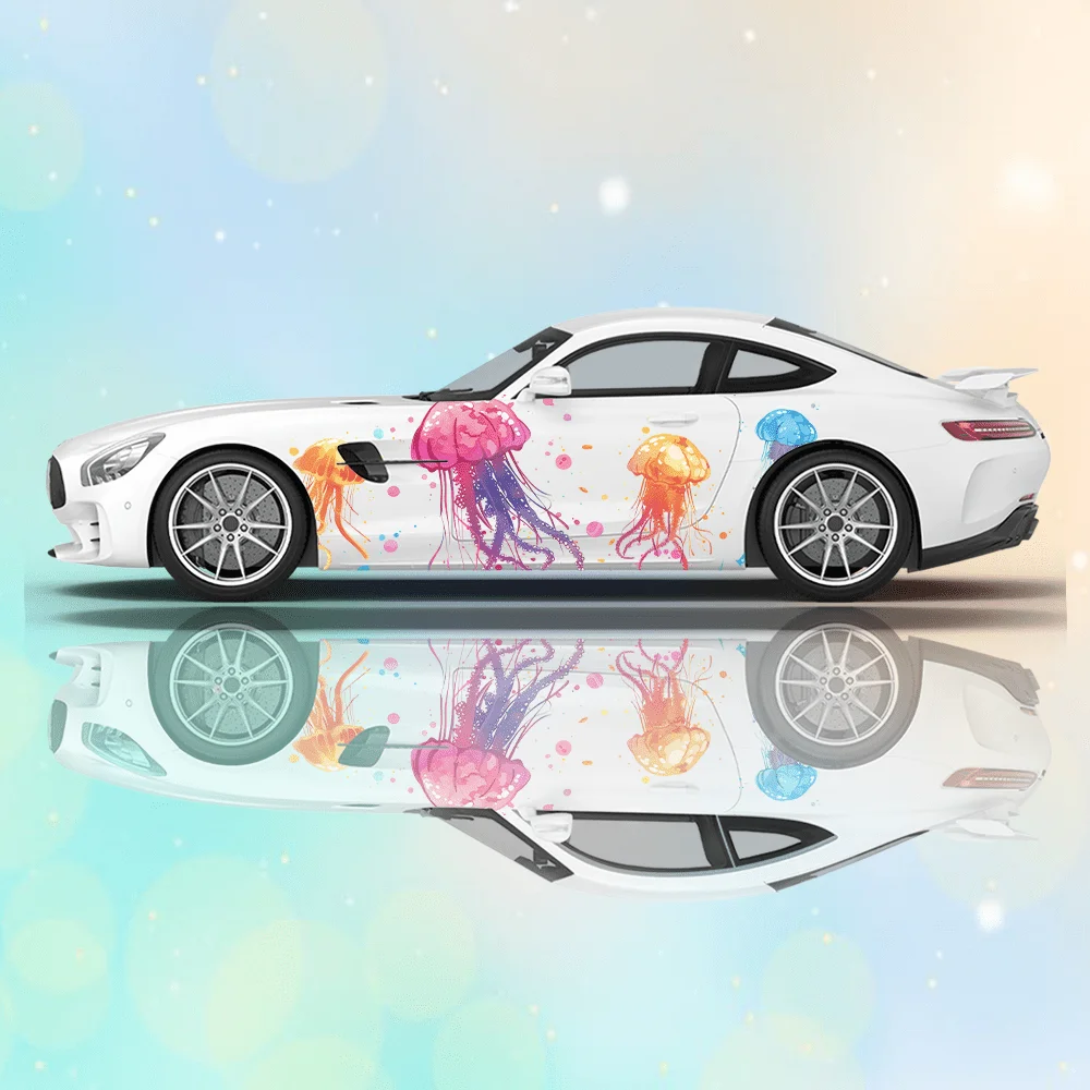 

Красивая красочная медуза для автомобиля, виниловая наклейка, самоклеящаяся наклейка из ПВХ, подходит для грузовиков, внедорожников, Декор, автоаксессуары, подарок