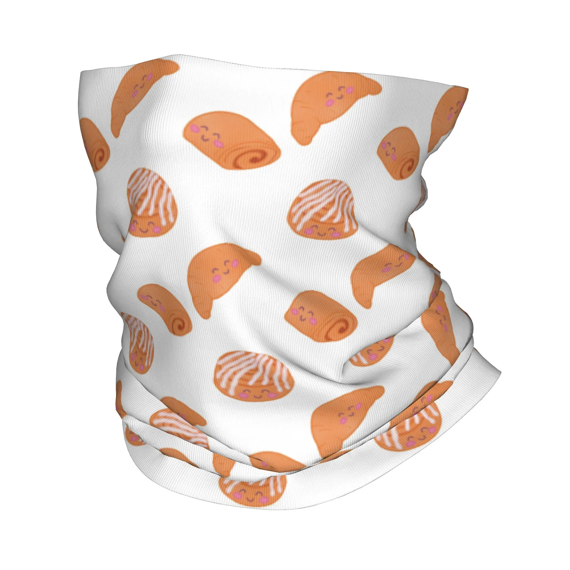 

smiling croissant and pastries illustration Bandana Neck Gaiter Printed Mask Scarf Multifunction Balaclava Riding For Men Women