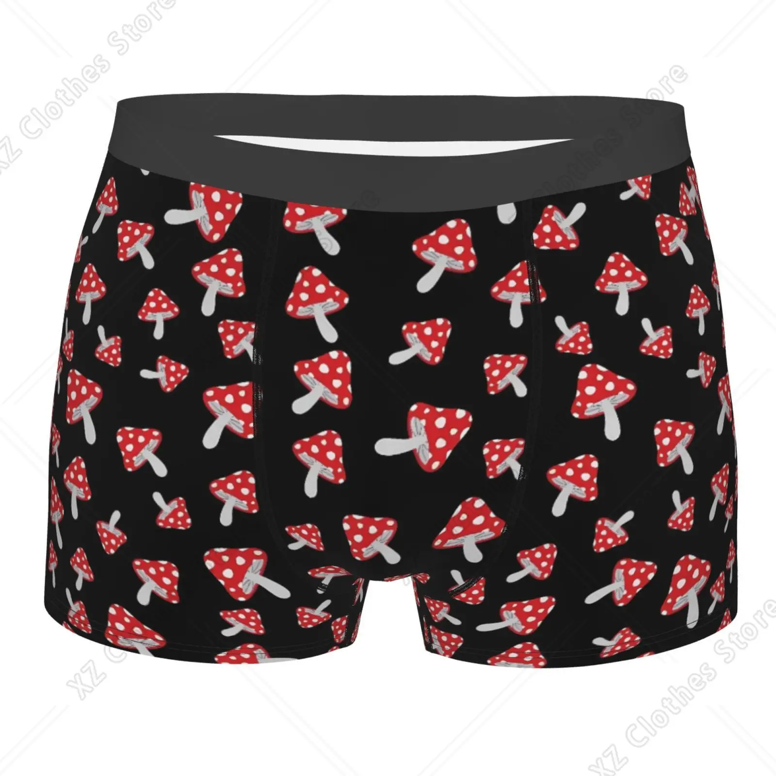 

Cartoon Red Mushroom Pattern Men's Breathable Boxer Briefs Comfort Soft Stretch Underwear Trunks with Bulge Pouch for Men Boys