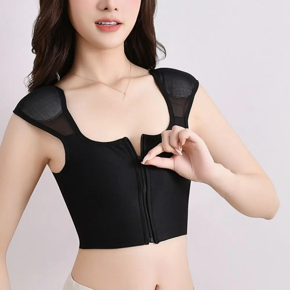 Mesh Flat Breast Binder Bustier Shapewear Shockproof Shoulder Pad Chest Binding Intimates Slim Fit Sleeveless Crop Tops Lady