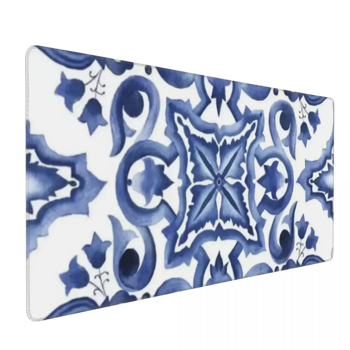 Blue Ornate Floral Mediterranean Sicilian Tile Large Mouse Pad Computer Keyboard Mouse Mat Gaming PC Laptop Desk Mat Table Mats