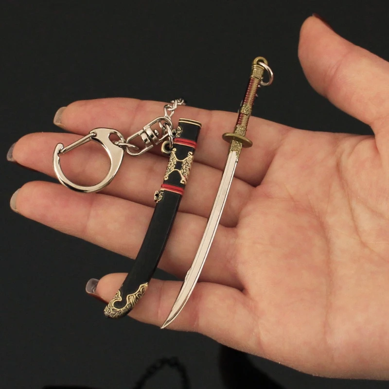9cm/3.54in Arena Breakout Peripherals Mini Embroidery Spring Wild Ling Sword with Sheathed Keychains Pendant Game Weapon Models